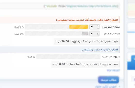 راه اندازی سیستم اعتبار و امتیاز دهی مطالب سایت پشتیبانی